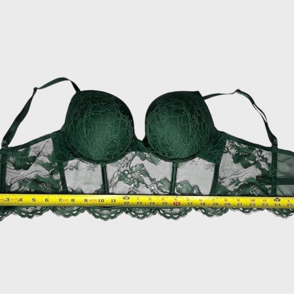 Victoria's Secret Very Sexy Push Up Bra Emerald Green Corset Top 36B LIKE NEW - Picture 12 of 12